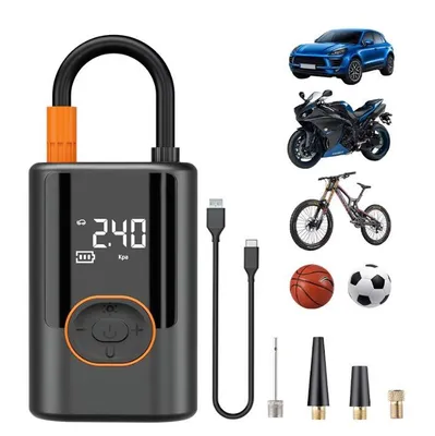 Produktbild von Drahtloser Autokompressor Luftpumpe mit Digitalanzeige Elektrische Reifenfüllpumpe für Motorräder, Fahrräder und Autoreifen mit Beleuchtung