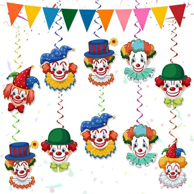 Image de Guirlande de clowns, 24 pièces. Décoration tourbillonnante pour carnaval, fête de quartier, anniversaire d'enfants, fête de cirque