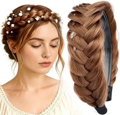 Produktbild von Geflochtenes Haarband – Damen-Haarband mit Kunsthaar – 13,5 x 14,5 cm – Fischgrätenzopf – Geflochtenes Band – Haaraccessoire – Für Alltag und Partys