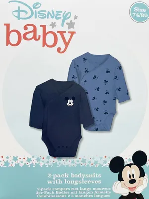 Produktbild von Disney Baby Bodys 2er Pack langarm Mickey Mouse Größe 74 80 Baumwolle blau
