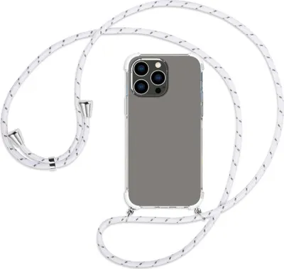 Produktbild von Handykette Backcover-Schutzhülle mit Band (Metall silberfarben) für Apple iPhone 14 Pro Max (6.7'') - weiß/grau
