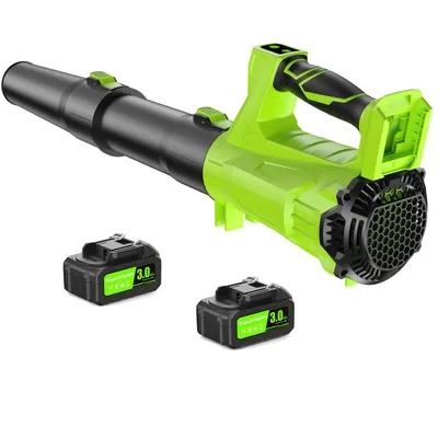 Produktbild von Kabelloser Laubbläser Elektrisch, Akku Laubbläser mit 2x 3.0Ah Akku & Ladegerät, 2 Geschwindigkeiten 650CFM/280MPH, Leicht für Garten, Hof, Terrasse