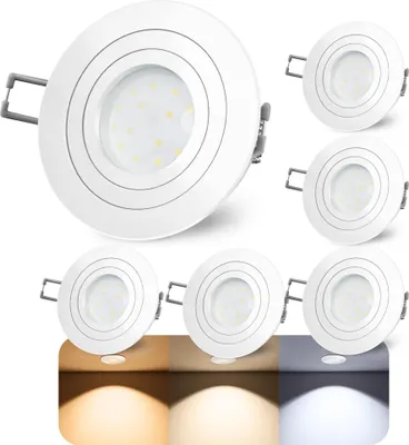 Produktbild von 6er Set RF-2 LED Einbauleuchte weiß & flach 230V - Spot schwenkbar mit 4W LED warmweiß Einbautiefe 30mm - kein Trafo nötig