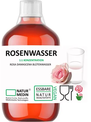 Produktbild von 500-ml LEBENSMITTEL ROSENWASSER HYPOALLERGEN 100% naturrein Rosa damascena Blütenwasser ohne Zusatzstoffe NATURMEDIN®
