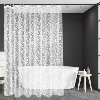 Productafbeelding van Ibenzoa® Halfdoorschijnende douchegordijn van EVA – 180 x 220 cm, 3D-motief van kiezelstenen, 3 magneten, schimmelwerend en waterafstotend