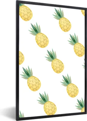 Produktbild von MuchoWow® Gerahmtes Poster Ananas - Obst - Aquarell 40x60 cm - Poster mit Schwarzem Bilderrahmen Wandposter Rahmen Foto Bilder - Papierdruck - Wandbilder