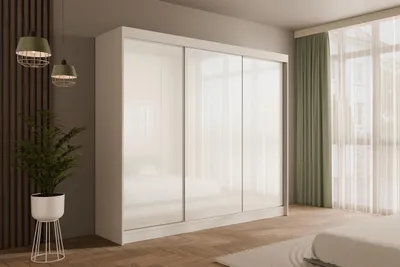 Produktbild von ALTDECOR Kleiderschrank mit Lacobel-Schiebetüren, kugelgelagerte Führungsschienen und Aluminium-Leisten - PEKA - 250 cm Weiß /  Weiß