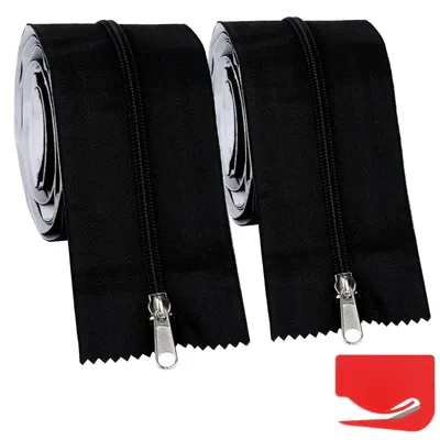 Image de TRANKIELO® - 2 fermetures éclair adhésives noires - 218 x 7,5 cm - haute résistance - matériau en nylon