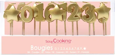 Produktbild von ScrapCooking 15 Stück Geburtstagskerzen, Zahlen 0-9 & Sterne, Holzdekoration, für Kuchen und Cupcakes