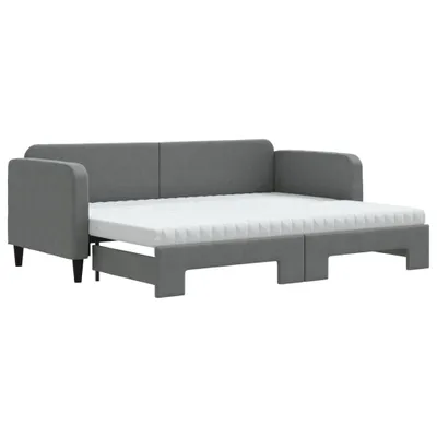 Produktbild von vidaXL Tagesbett Ausziehbar mit Matratzen Dunkelgrau 80x200 cm Stoff