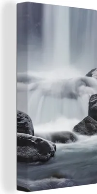Produktbild von MuchoWow® - Leinwandbilder - Wasserfall - Steine - Natur, Wandbild, Wanddeko Bilder Wohnzimmer, 20x40 cm