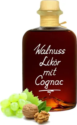 Produktbild von Walnuss Likör mit Cognac verfeinert (10% Volumenanteil) 0,5L samtweich und sehr aromatisch 28% Vol