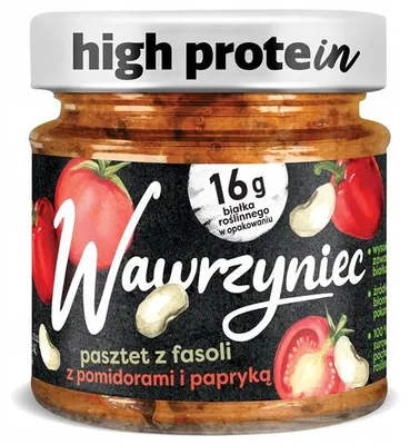 Obrázok produktu pre Wawrzyniec High Protein. Vysokobielkovinová fazuľová paštéta s paradajkami a paprikou 180 g