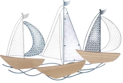 Produktbild von Gilde Wandrelief, "3 Schiffe", Schiffmotiv, Glas, MDF, Metall, blau, naturfarben, VE 1, L. 2 cm, B. 77 cm, H. 50 cm  69485