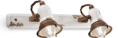 Produktbild von Strahler Metall Keramik verstellbar Weiß Shabby Antik Rostbraun E14 2-flammig länglich Vintage Design