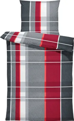 Produktbild von Flausch Bettwäsche 135x200 cm Karo anthrazit grau rot modern Winter Thermofleece