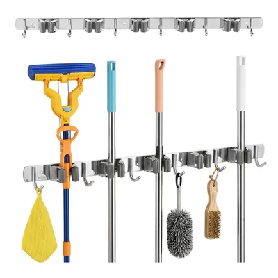 Produktbild von Wandhalterung für Gartengeräte und Mops von Maclean aus Stahl mit Haken max. Belastbarkeit 20 kg Breite 60 cm MC-185