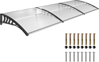 Produktbild von Outsunny Vordach für Haustür Überdachung 90 x 295 cm, Pultbogenvordach mit UV-Schutz, Haustürdach Sonnenschutz aus Polycarbonat Regenschutz, Weiß