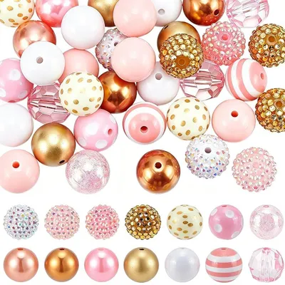 Immagine prodotto di Set di 50 perline rotonde rosa oro, ideali per la creazione di gioielli