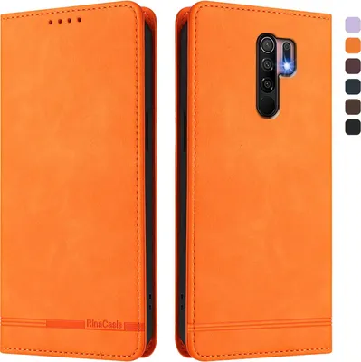 Produktbild von Hülle für Xiaomi Redmi 9, Retro Kunstleder Ständer Klapphülle mit Kartenfächer und Magnetische Orange