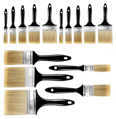 Produktbild von 15-teiliges Flachpinselset mit Kunststoffgriff, Malerpinsel für Acrylfarben, 5 Größen: 25 mm, 38 mm, 50 mm, 76 mm, 100 mm