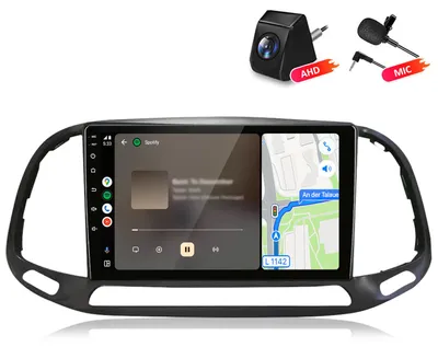 Image de Autoradio 4+64 Go avec caméra et microphone, compatible avec Carplay, Android Auto, GPS, Wi-Fi, Bluetooth, DAB+ et RDS, écran de 9 pouces, pour Fiat Doblo (2015-2019)