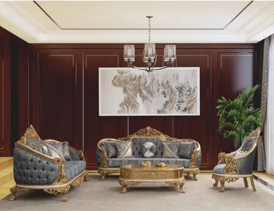 Produktbild von Casa Padrino Luxus Barock Wohnzimmer Set Blau / Weiß / Gold - Barock Möbel