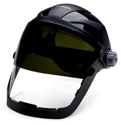Produktbild von Quad 500 Premium-Mehrzweck-Gesichtsschutz; Ratschen-Kopfbedeckung, klare Tönung, Antibeschlag-Beschichtung, Visier-Gesichtsschutz mit 8 IR-bewerteter Klappblende, Schwarz