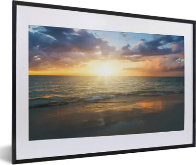 Produktbild von MuchoWow® MuchoWow® Gerahmtes Poster Sonnenuntergang - Wolken - Strand 60x40 cm - Poster mit zchwarzem Bilderrahmen - Schlafzimmer - Plakat in Rahmen - Drucken