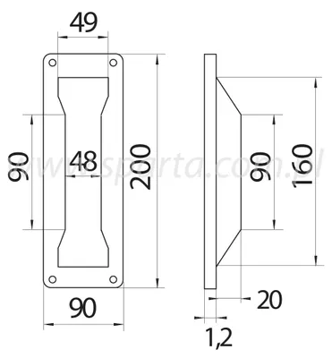 Produktbild von Inox Einlassgriff für Türen 200x90 mm rechteckig Edelstahl
