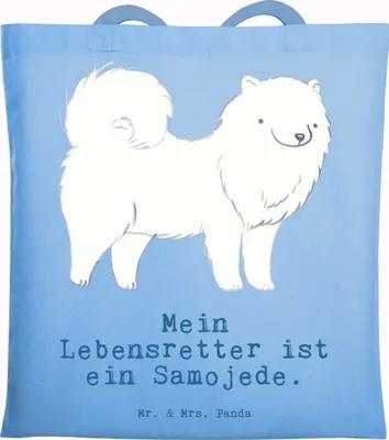 Produktbild von Mr. & Mrs. Panda Schultasche Samojede Lebensretter - Sky Blue - Geschenk, Samojedenhund, totebag, Samojedenspitz, Jutebeutel, Shopping Tasche, Laptoptasche