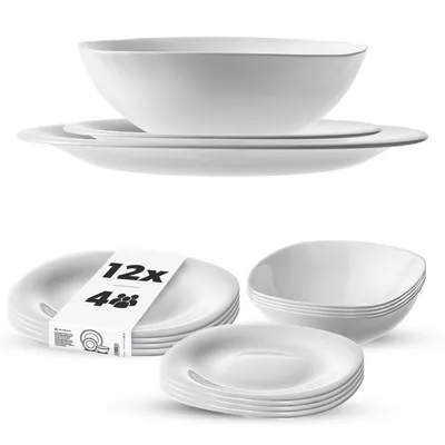 Produktbild von KADAX Geschirrset für 4 Personen, 12-tlg, Tafelservice mit Suppenteller, Dessertteller und Speiseteller, Essgeschirr, Geschirr Set, Tellerset (Weiß)