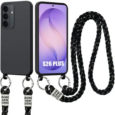 Image de Coque pour Samsung Galasy S26 Plus, Silicone Liquide Anti-Rayures Souple Slim avec Cordon Noir