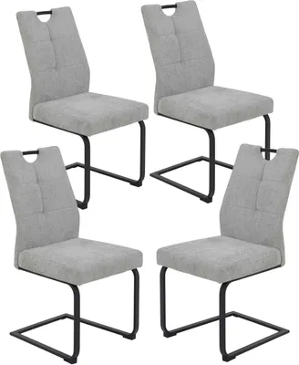 Produktbild von 4er Set Schwingstühle Malea XL - Esszimmerstühle mit Griff, grau, Webstoff, Freischwinger mit schwarzem Gestell