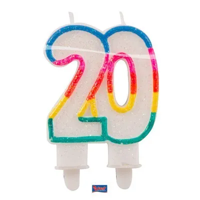Produktbild von 1 KERZE 20. Geburtstag , Zahl 20 BUNT KUCHENKERZE KUCHENDEKO