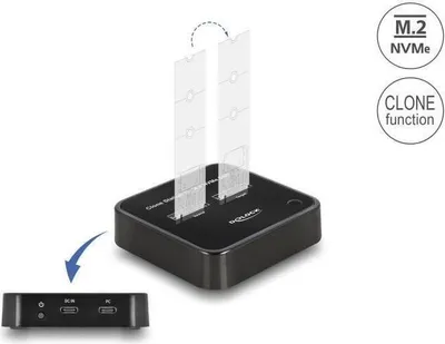 Produktbild von DeLOCK M.2 Dockingstation für 2 x M.2 NVMe PCIe SSD mit Klon Funktion, SSD, M.2, M.2, USB 3.2 Gen 2 (3.1 Gen 2) Type-C, Schwarz, 10 Gbit/s
