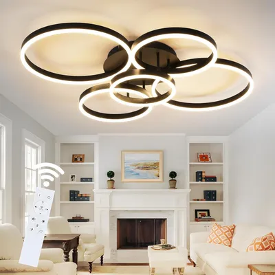 Zdjęcie produktu dla ZMH Lampy Sufitowe LED Lampa Salonowa Czarna Ściemnialna 75CM 78W 5 Pierścieni Lampa Sypialniana Nowoczesna Metalowa Oświetlenie Sufitowe do Salon