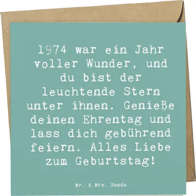 Produktbild von Mr. & Mrs. Panda Glückwunschkarte Spruch 1974 Geburtstag Stern - Meeresbrise - Geschenk, Geburtsjahr, besonderer Mensch, feiern, faltkarte, Happy Birthday, doppelkarte