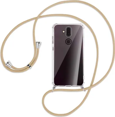 Produktbild von Handykette Backcover-Schutzhülle mit Band (Metall silberfarben) für Nokia 8.1 - caramel