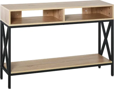 Image de Console d'entrée - Table d'entrée - 2 compartiments - Étagère ouverte - 120x23,5x75 cm - Rectangulaire - Bois - Noir