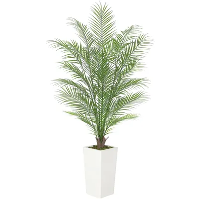 Image de Plante artificielle réaliste Plante tropicale artificielle dans un pot blanc avec des feuilles naturelles Plantes artificielles 150 cm