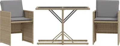 Produktbild von 3-tlg. Bistro-Set mit Kissen Beigemischung Poly Rattan