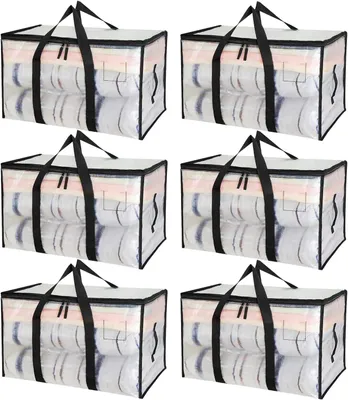 Produktbild von Große Aufbewahrungstasche mit Deckel zur Kleidungsaufbewahrung, Umzugstasche mit Griffen und Reißverschlüssen, Aufbewahrungsbox für Bettwäsche und Kleidung (6 Stück, 90L)
