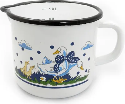 Produktbild von Karl Krüger Milchtopf Gänseglück mit Ausguss 1,25 l Ø12cm emailliert, 1 l, Weiß, Weiß, 12 cm