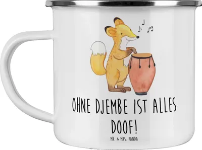 Produktbild von Mr. & Mrs. Panda Emaille Tasse Djembe Freude - Weiß - Geschenk, Lernen, Musiker, Musik, Pott, Leidenschaft, afrikanische Trommel, Rhythmus, Campingbecher, Klang, Teetasse
