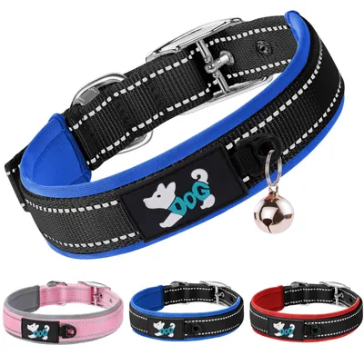 Immagine prodotto di Collare per cani in nylon, riflettente, regolabile, imbottito in neoprene, per animali domestici