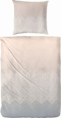 Produktbild von 2-teilige Mako-Satin Bettwäsche 155x220cm / 80x80cm, Ornamente rosa hellgrau, temperaturausgleichend, mit Reißverschluss