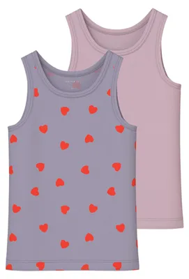 Productafbeelding van NAME IT meisjes top, model Nmftank 2P Hearts Noos, kleur lavendelgrijs, artikelnummer: 92