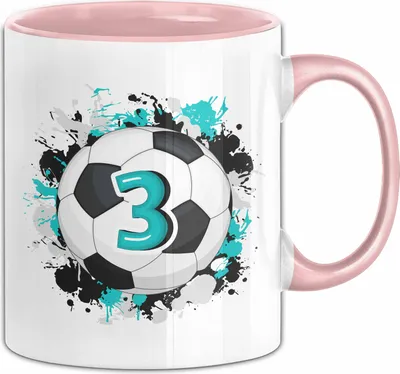 Produktbild von 3. Geburtstag Geschenk Tasse Becher Jungs Fußball Geburtstagsgeschenk  (Rosa)