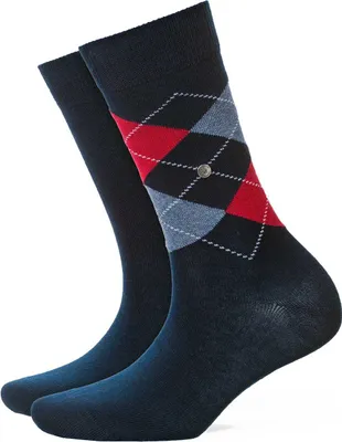Produktbild von Burlington Damen Socken Everyday Mix 2er Pack - Raute und Uni, One Size, 36-41 Marine